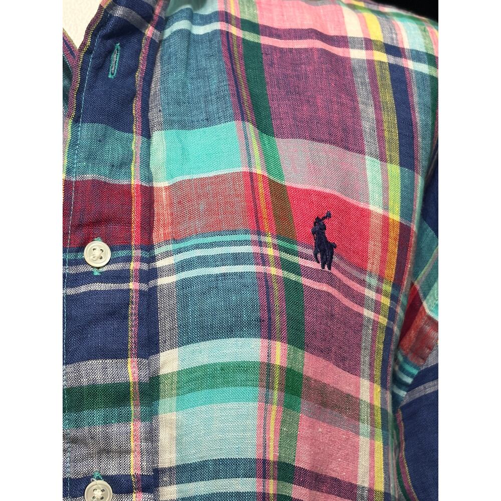 Polo Ralph Lauren Plaid Linen Shirt Dress Size 6 Multicolor Button Front - Picture 4 of 7